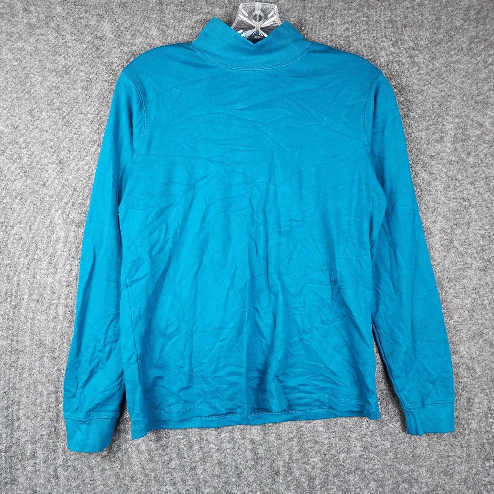 LL Bean Mock Neck Top Womens S Regular Teal Long Sleeve Cotton Classic